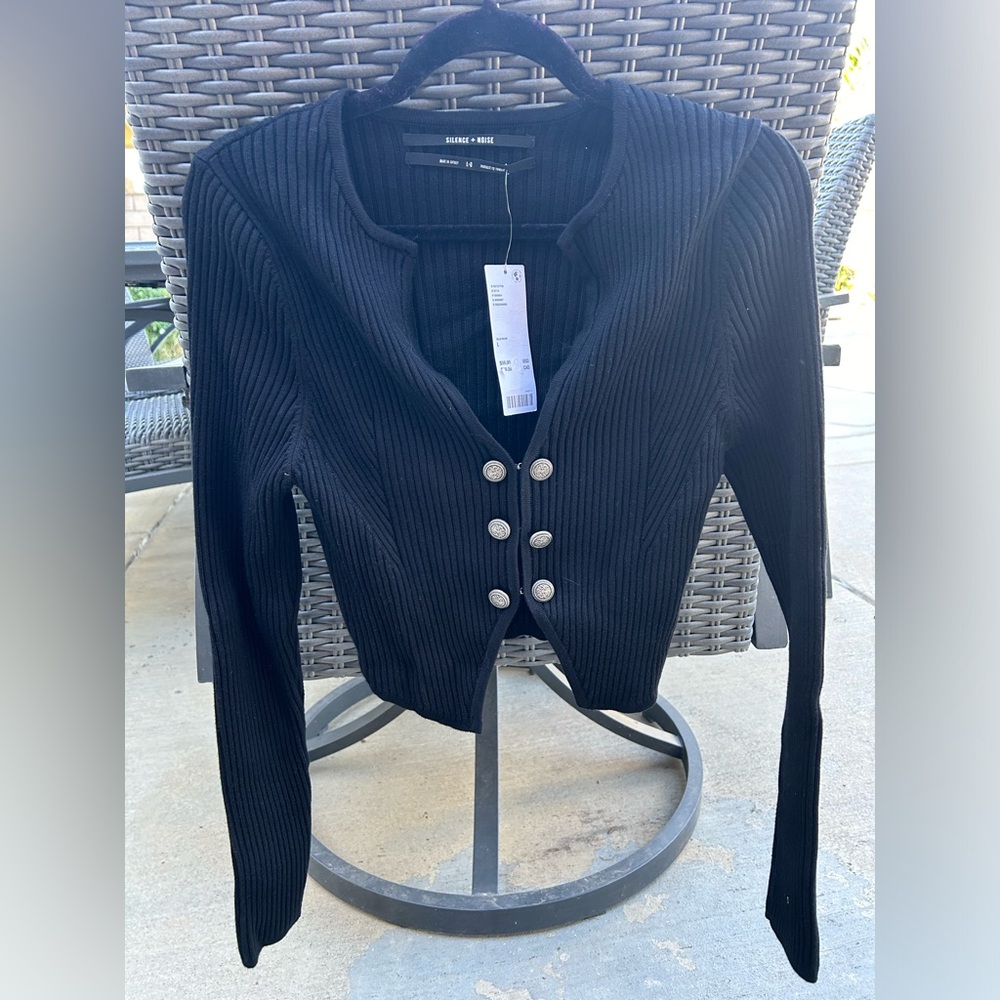 Urban Outfitters Black cardigan, size L, NWT, Decorative Silver Buttons